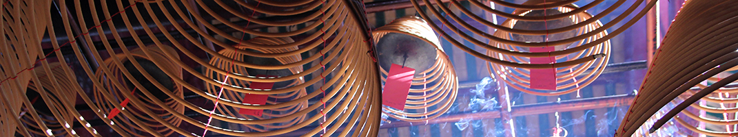 Hanging incense burners in a temple in Hong Kong