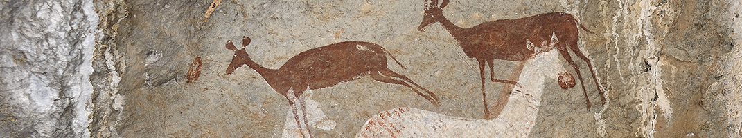 Rock art of two brown deerlike animals