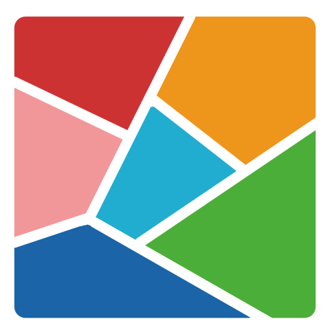 A project logo with colorful abstract shapes making a mosaic square