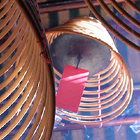 Hanging incense burners in a temple in Hong Kong